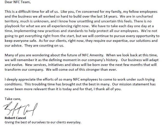 Letter from Robert about COVID